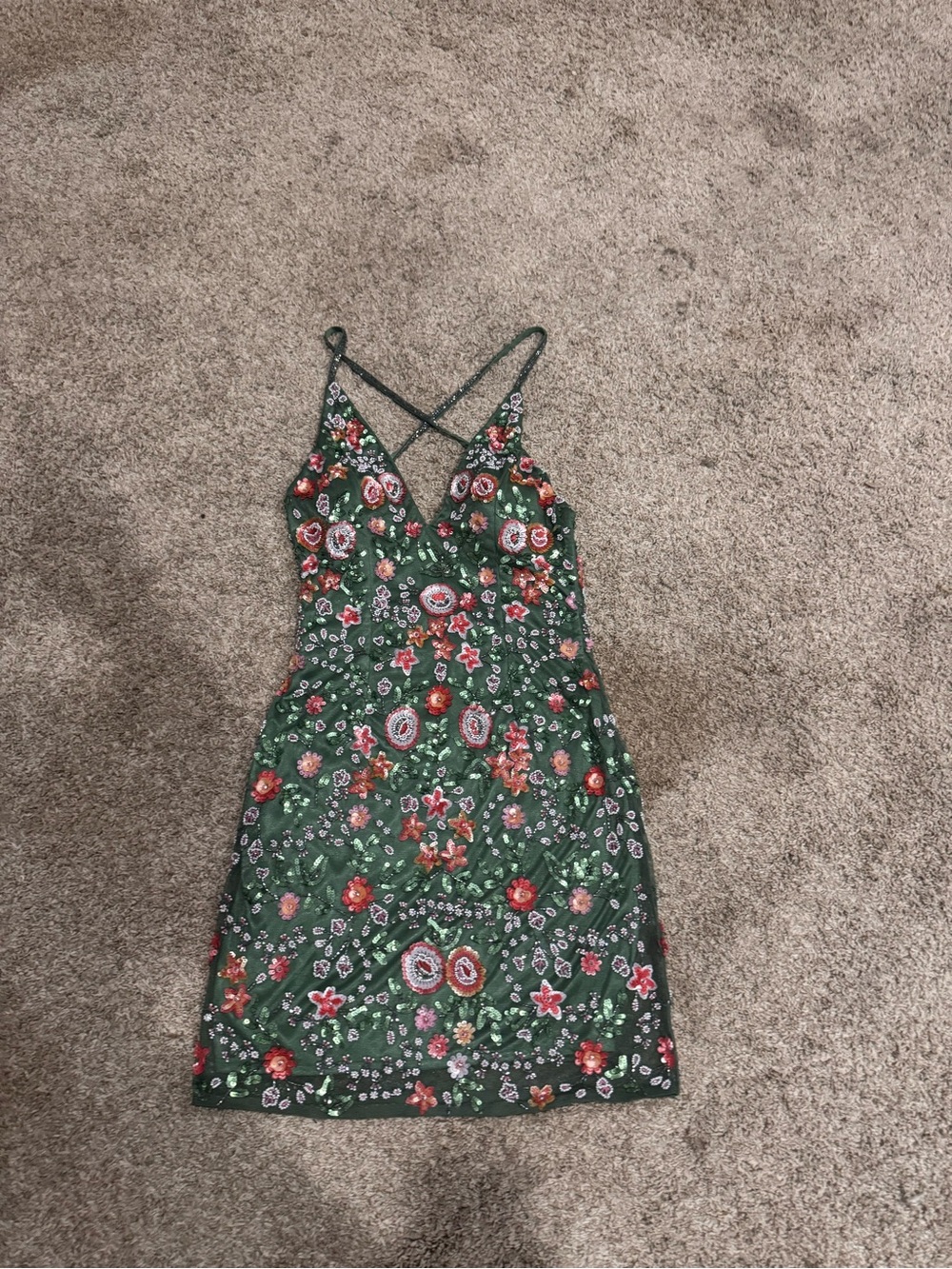 Green Floral Fully Beaded Slip Dress